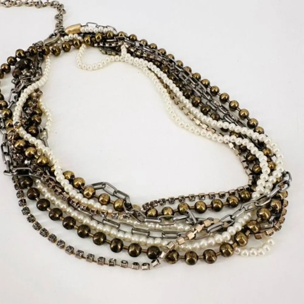 Chico’s layered rhinestone and‎ faux pearl multi-strand two tone necklace